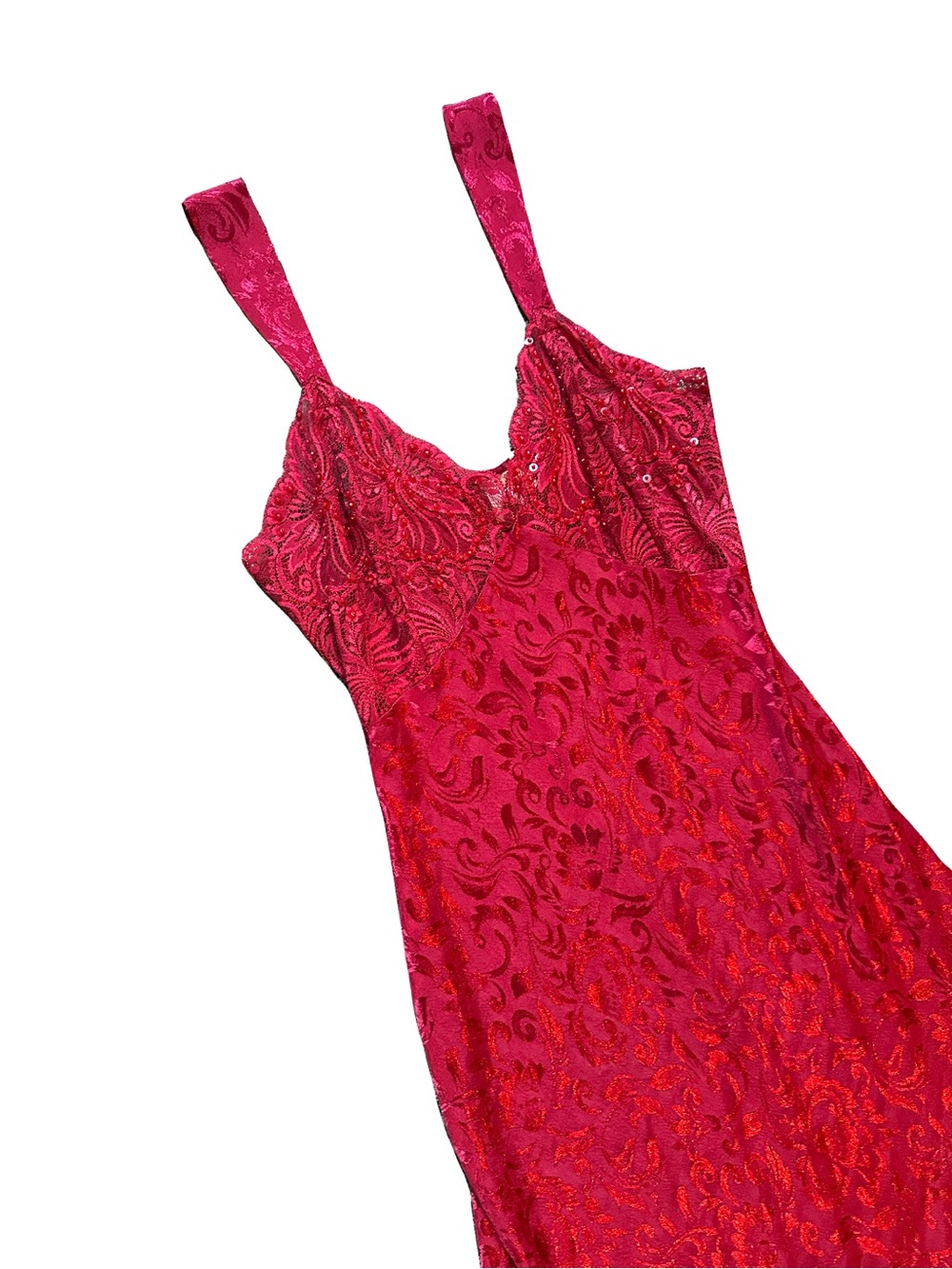Vintage 90s Victoria’s Secret Gold Label Red Sequin Lace Slip Dress Size Large